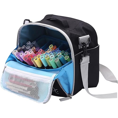 Large Storage Tote Bag for Markers, Brush Pens, Coloring Pencils, Books, Art & Craft Supplies, Tools, Cosmetics - Up to 130 Pens, Black