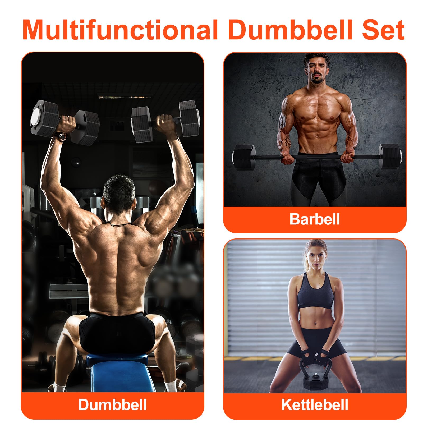 Multi-function Plug-in Adjustable Weight Dumbbell/Barbell/Kettlebell Sets 3-in-1 Multifunctional Dumbbell Set 312 Set 100LBS Fitness Exercises for Home Gym Suitable for Men/Women