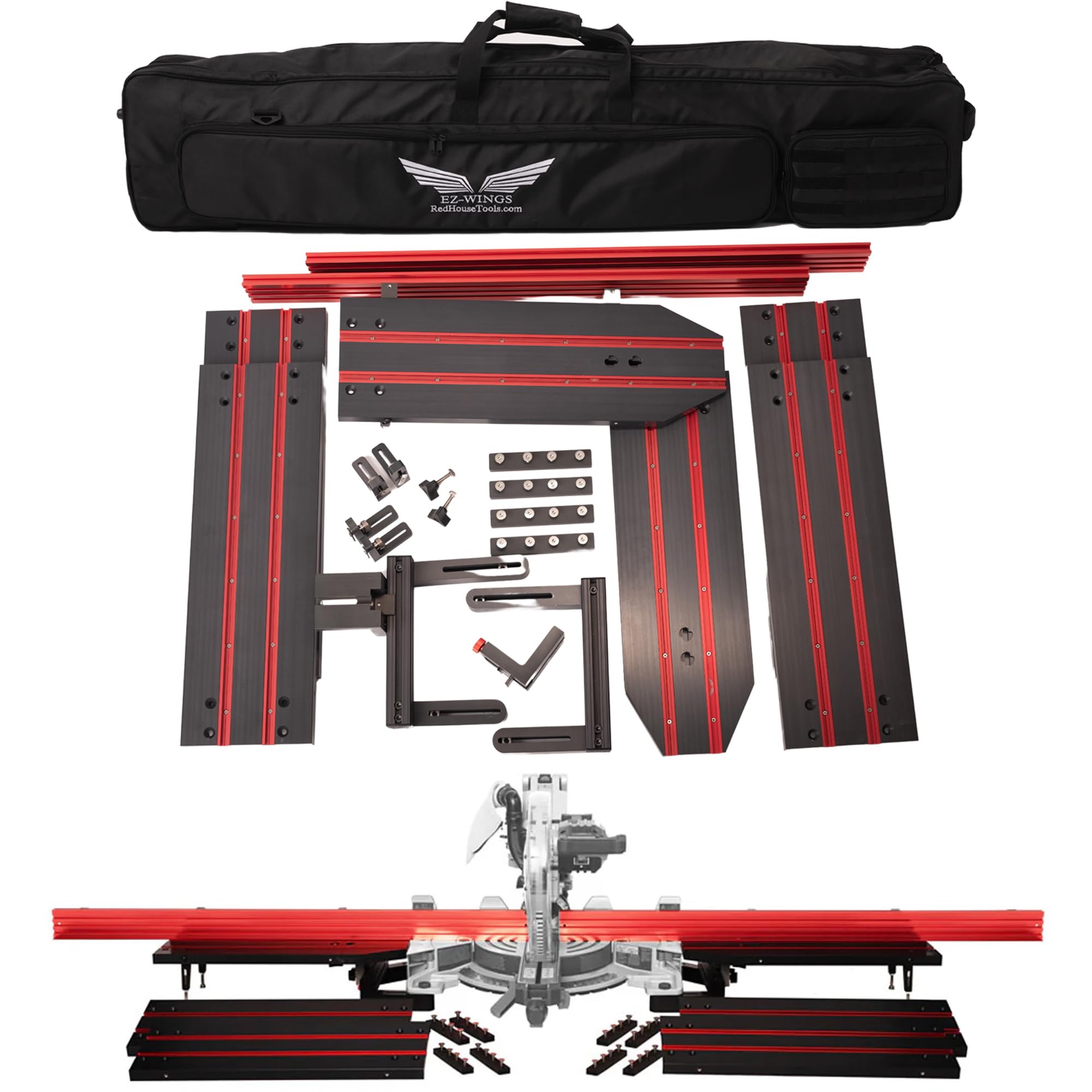 Photo 1 of *** UNKNOWN MISSING PARTS OR HARDWARE***Red House Tools EZ-Wings PRO+ 12’ Portable Miter Saw Station | Patented Modular Design | For Use with Any Portable Miter Saw Stand or Chop Saw Stand for Woodworking | RED