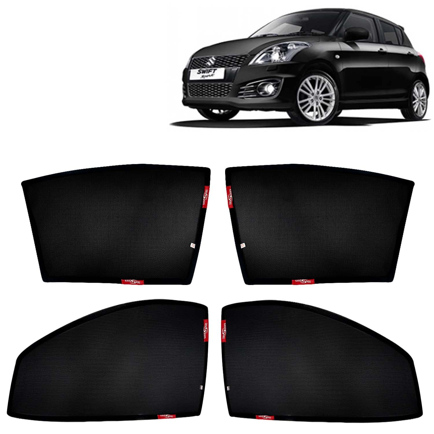 Accessories Car Sun Shade Z-Black Non Magnetic Fix Type Curtains Only Compatible with Maruti Suzuki Swift Year 2011 to 2017 All Model, Only Half Cut in Front Window, Car Curtains, Pack of 4