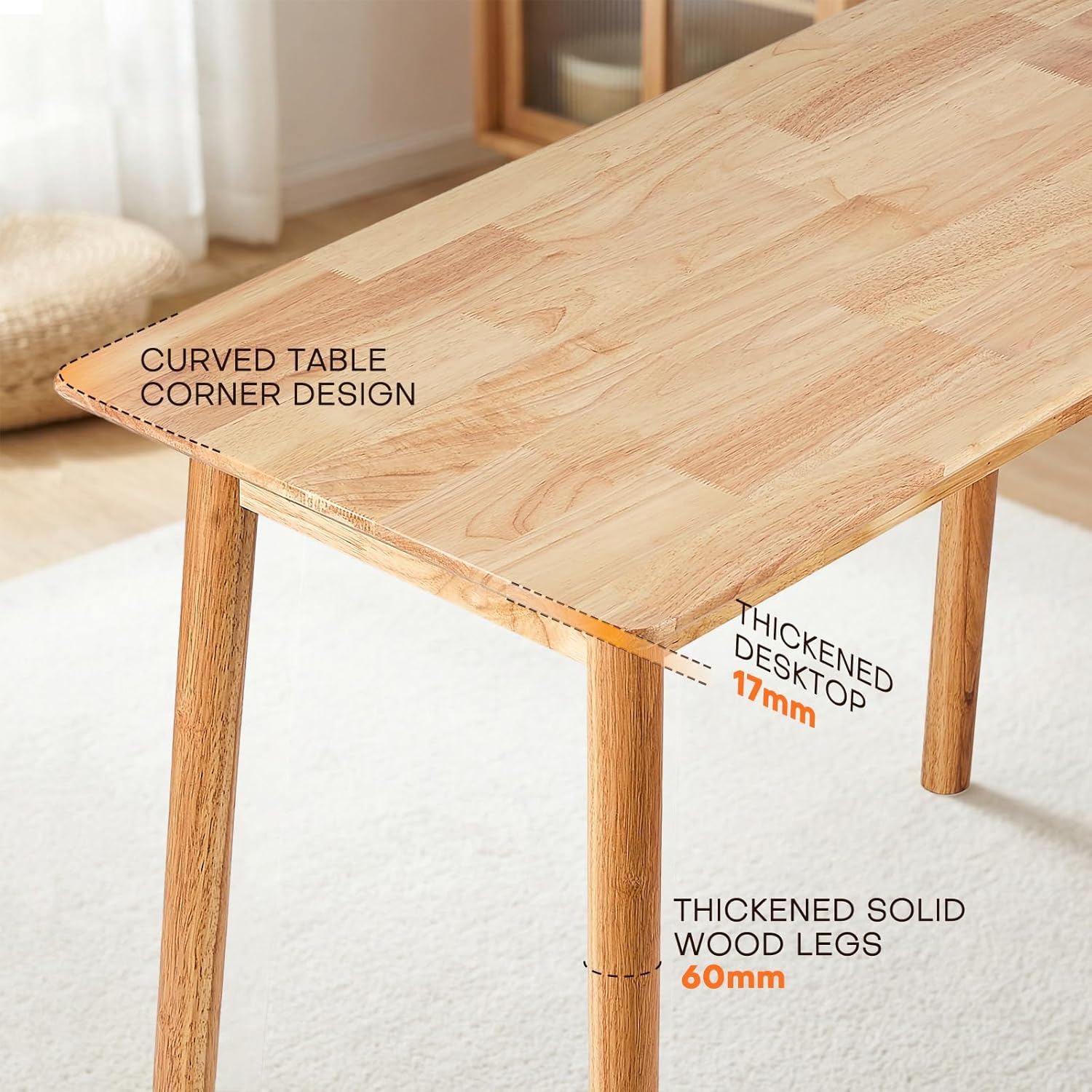 47.2" Dining Table for 4 People, Wood Kitchen Table, Rectangular Dining Room Table, Farmhouse Small Kitchen Table, for Dining Room, Kitchen & Study Room (Chairs not Included)