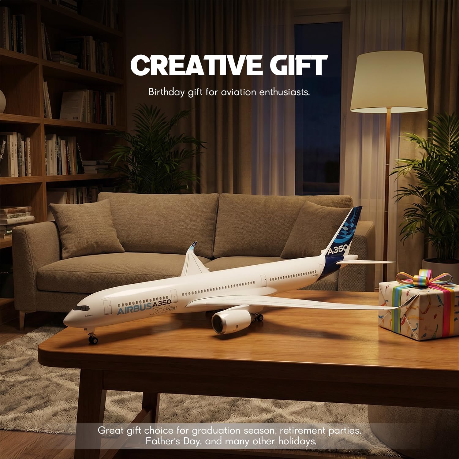 Prototyp 1/150 A350, ze stojakiem (długość 47 cm) do samolotu Airbus A350, z żywicy dla dorosłych, pamiątka, pomysł na prezent dla entuzjastów lotnictwa, dekoracja do domu lub biura