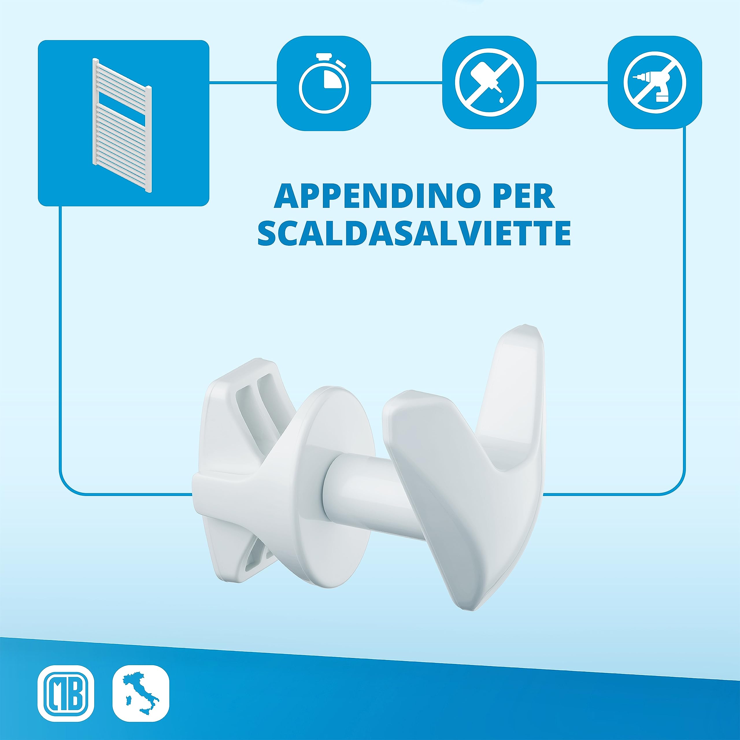 LH Coppia handy vip portasciugamani senza foro per bagno, autoavvitanti al termoarredo scaldasalviette senza forare - made in italy - ganci per termoarredo bagno