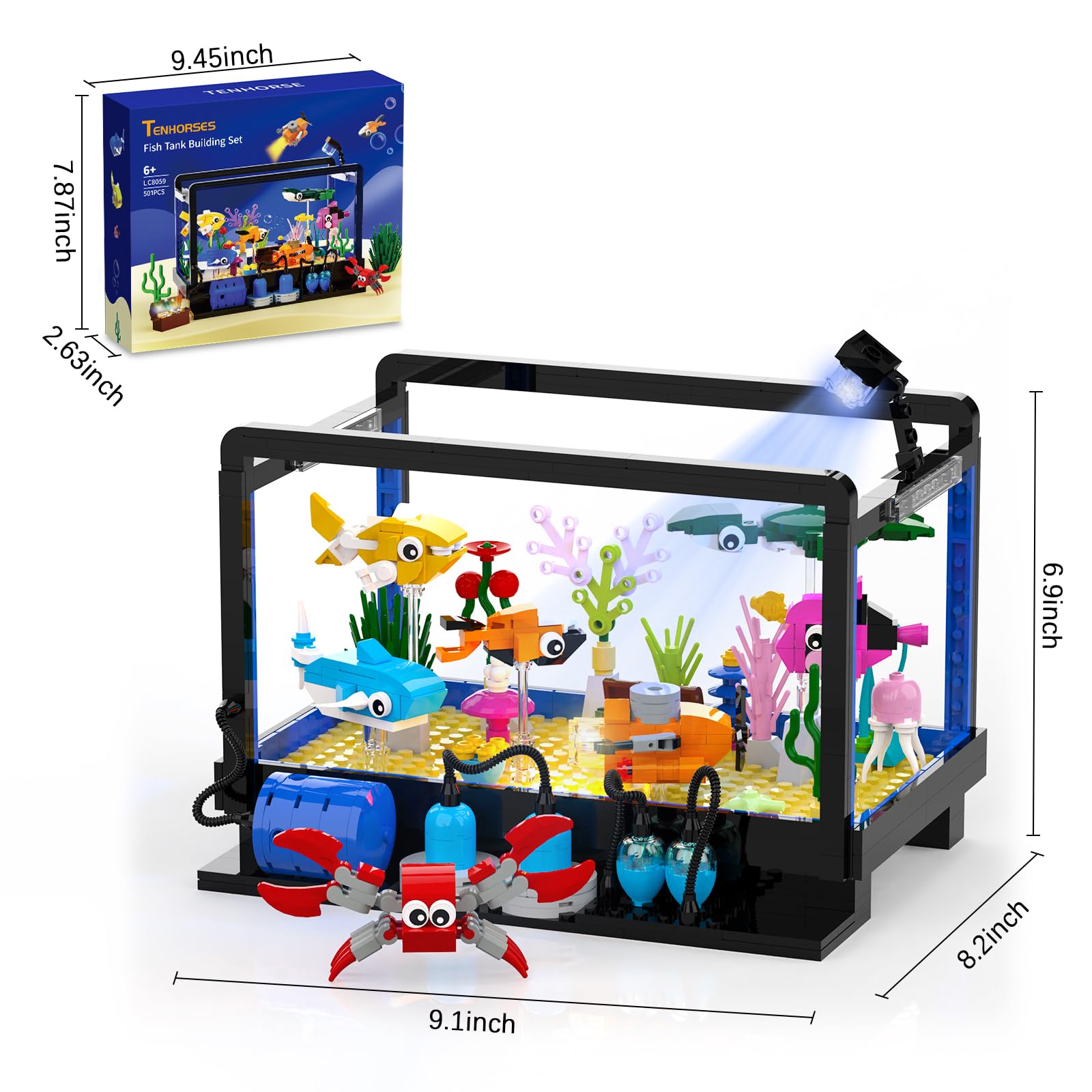 Tenhorses Fish Tank Building Block Set, Lighting Aquarium Sets