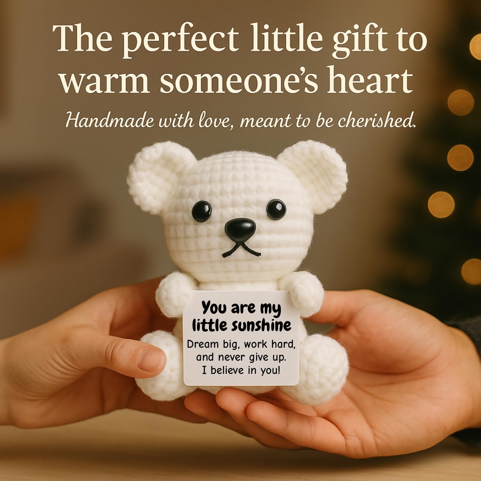DEYBA Handmade Crochet Bear with Inspirational Message Card – Warmth Series – Thoughtful Encouragement for Friends, Kids & Loved Ones, Perfect for Holidays or Special Occasions