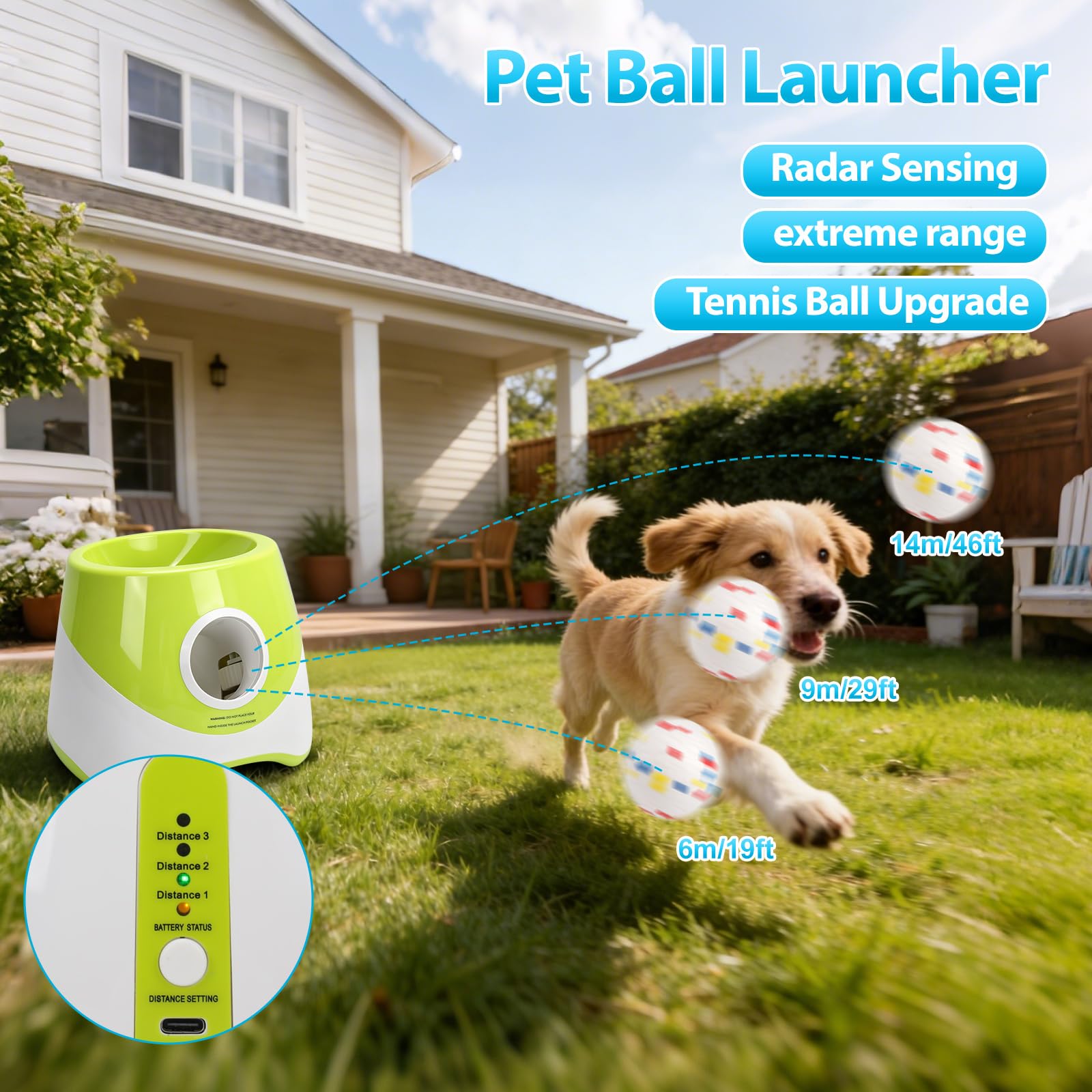Lanceur de balle automatique pour chien, jouet interactif rechargeable pour animal de compagnie, lanceur de balle de tennis avec télécommande, 3 modes de distance de tir, 3 tennis ETPU