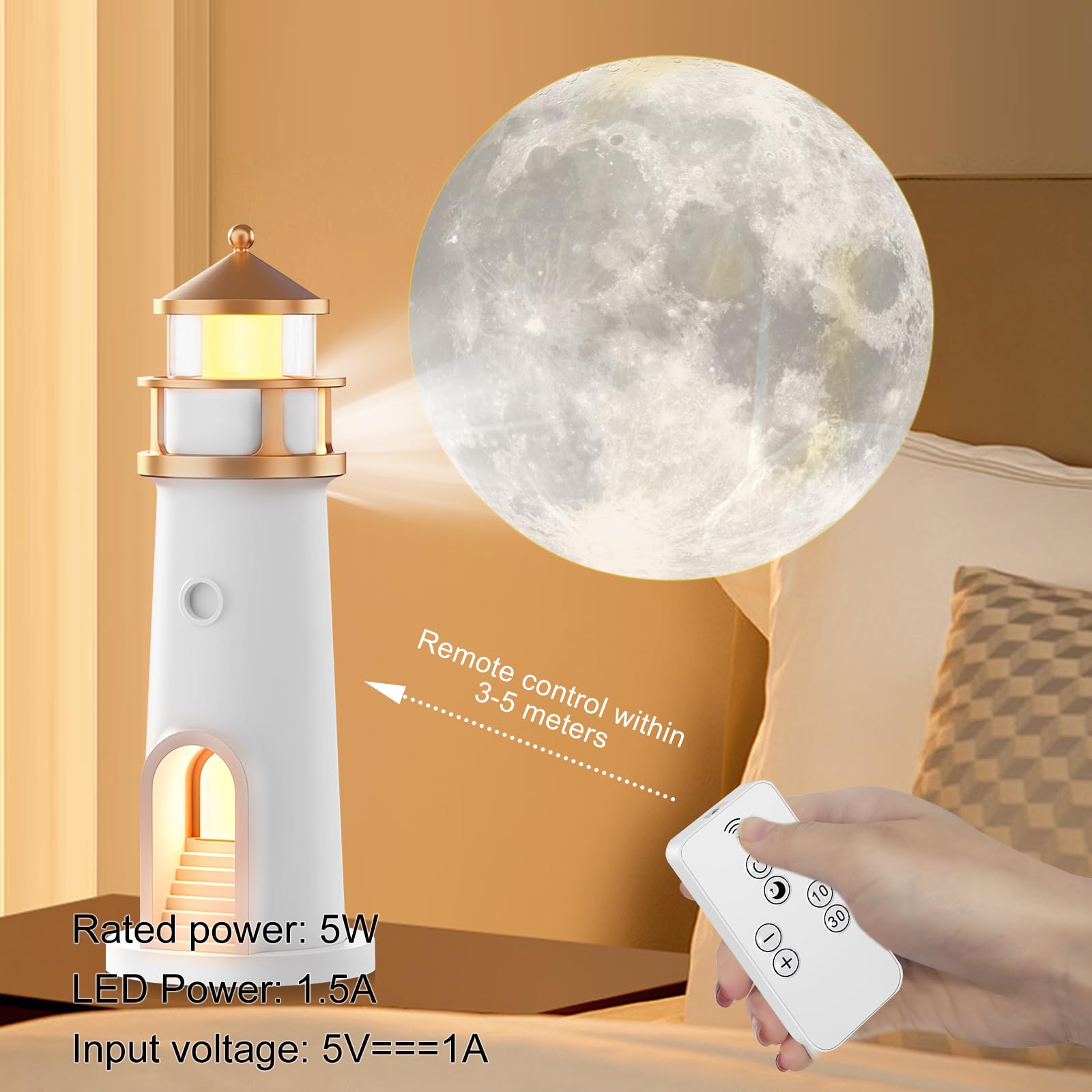 Lampada Faro Con Proiettore Luna LED - Telecomando E Bluetooth, Luce Notturna Con Musica, Regalo Originale