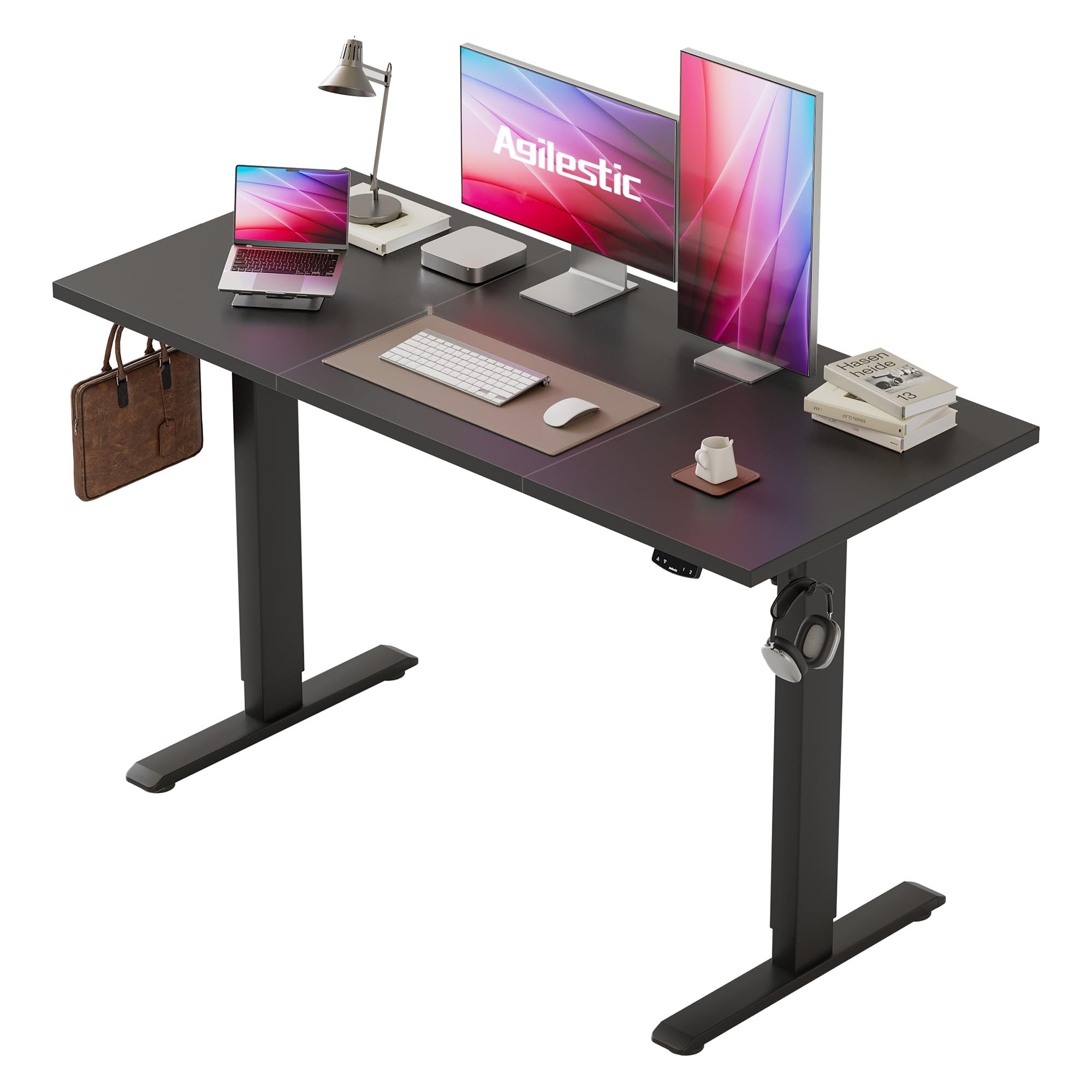 Agilestic Höhenverstellbarer Schreibtisch 120 x 60 cm, Stabiler Schreibtisch Höhenverstellbar Elektrisch mit Memory-Handsteuerung, Ergonomischer Steh-Sitz Tisch Computertisch, Schwarz