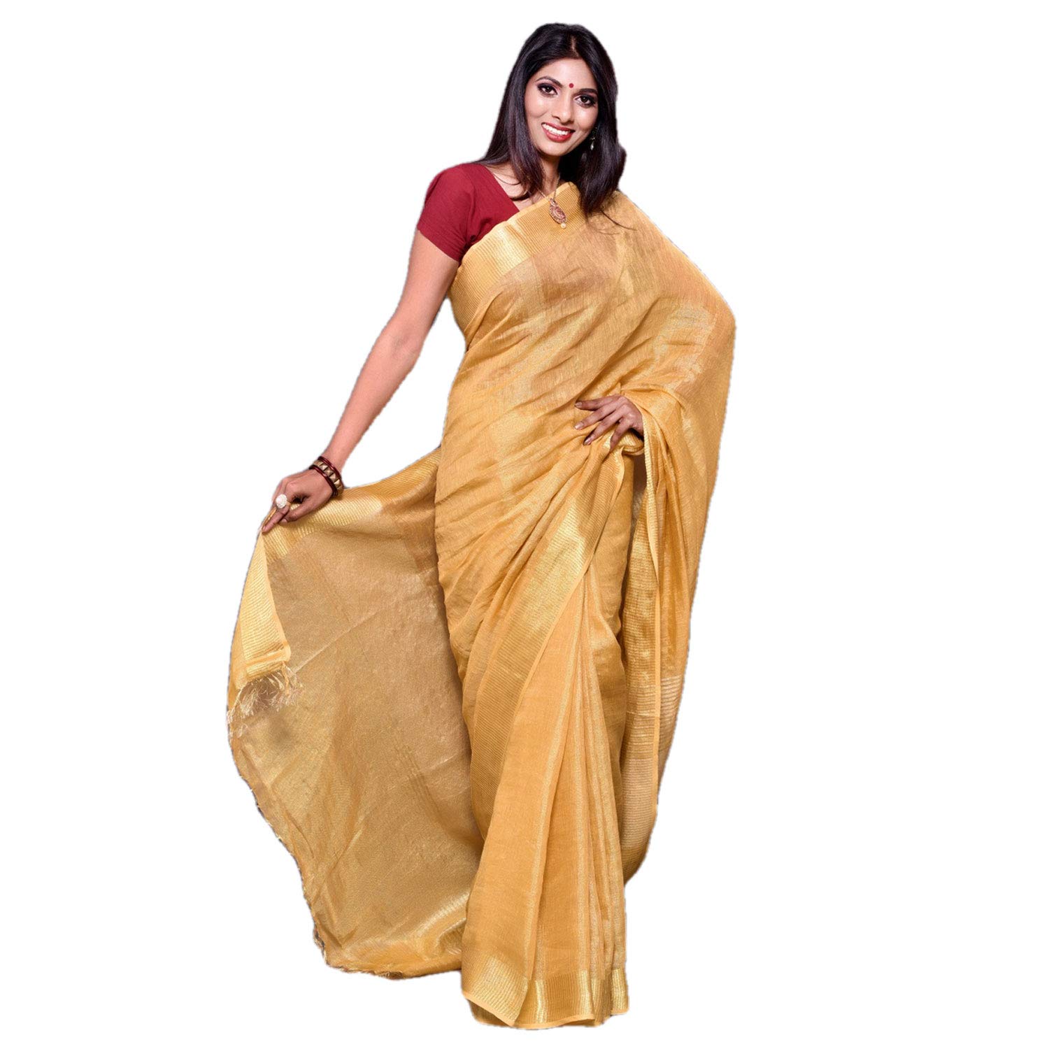 India Meets IndiaEthnic Indian Women's Bhagalpuri Handloom Beautiful Linen Tissue Saree with Running Blouse