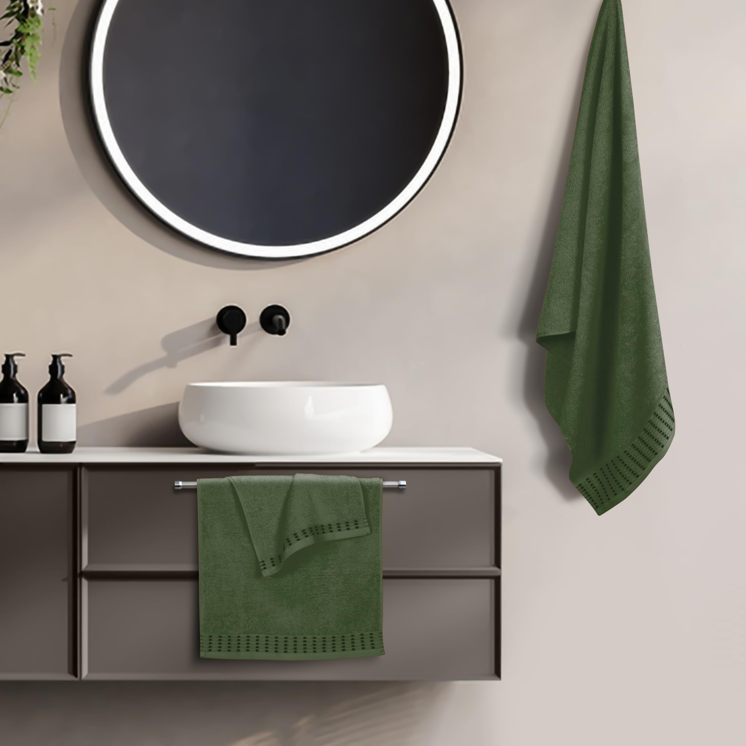 Juego de 3 toallas de algodón ultrasuaves que contiene una toalla de baño extragrande de 70 x 140 cm, una toalla de mano de 40 x 60 cm y una cama de 30 x 30 cm, verde oliva