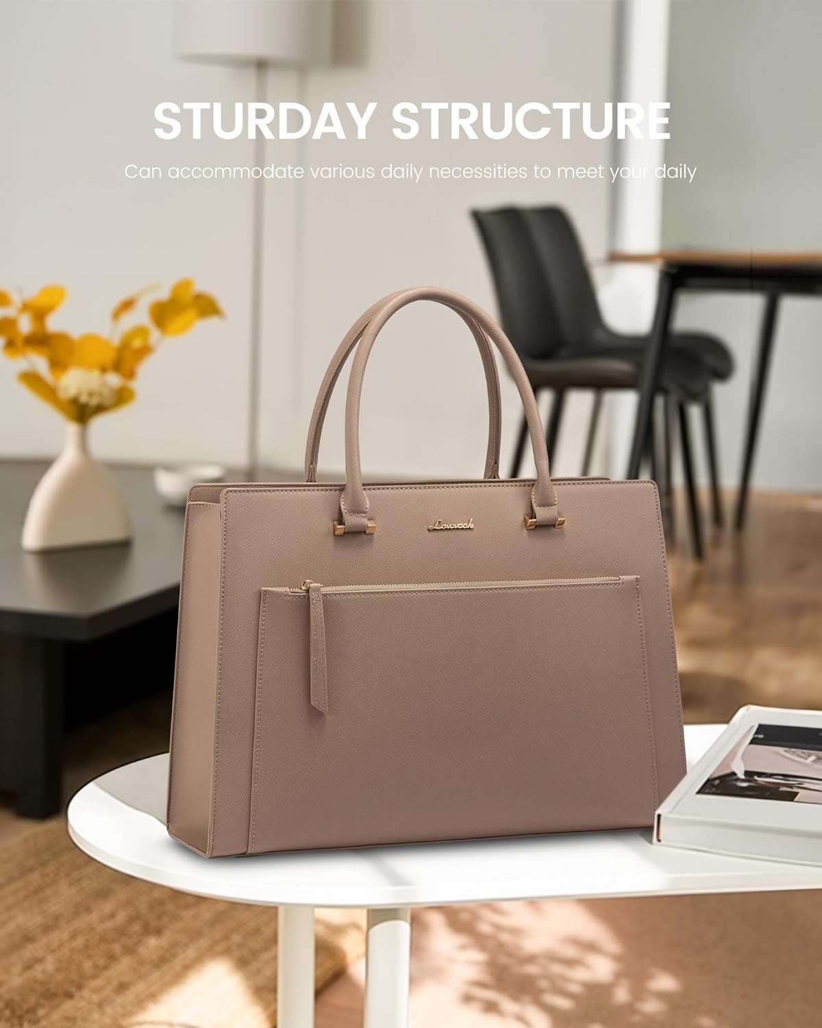 LOVEVOOK Laptop Bag for Women 15.6 Inch Tote Work Bag Leather Computer Briefcase Waterproof Business Teacher Office Bag Handbag with Small Clutch,Light Khaki - Image 8