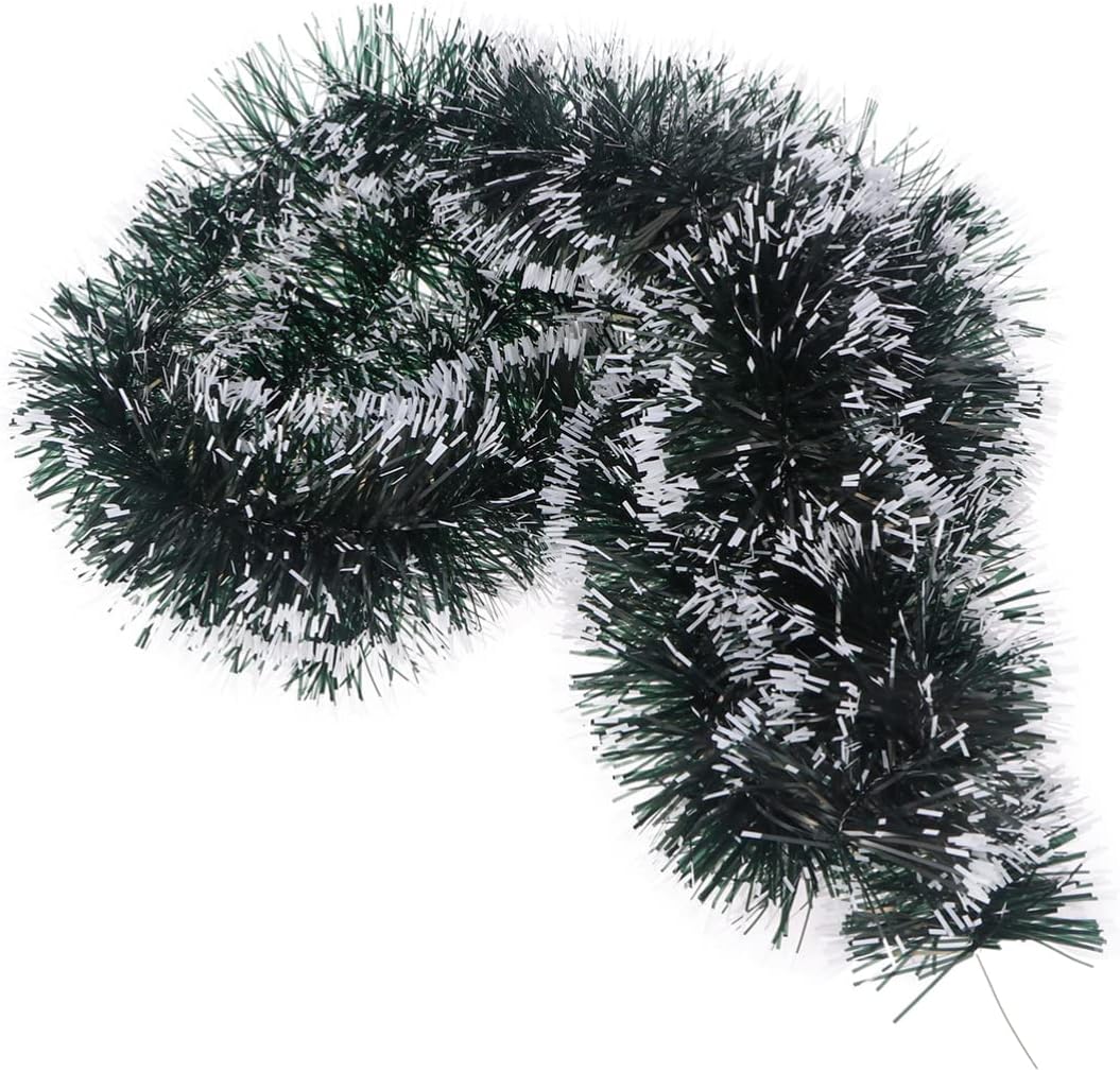YYZKYTO Christmas Tinsel Garland Twisted Flocked Green Garland Ceiling Hanging Streamers for Winter Holiday Fireplace Mantle Xmas Tree Decorations 2M Green Snow Garland Commemoration Day