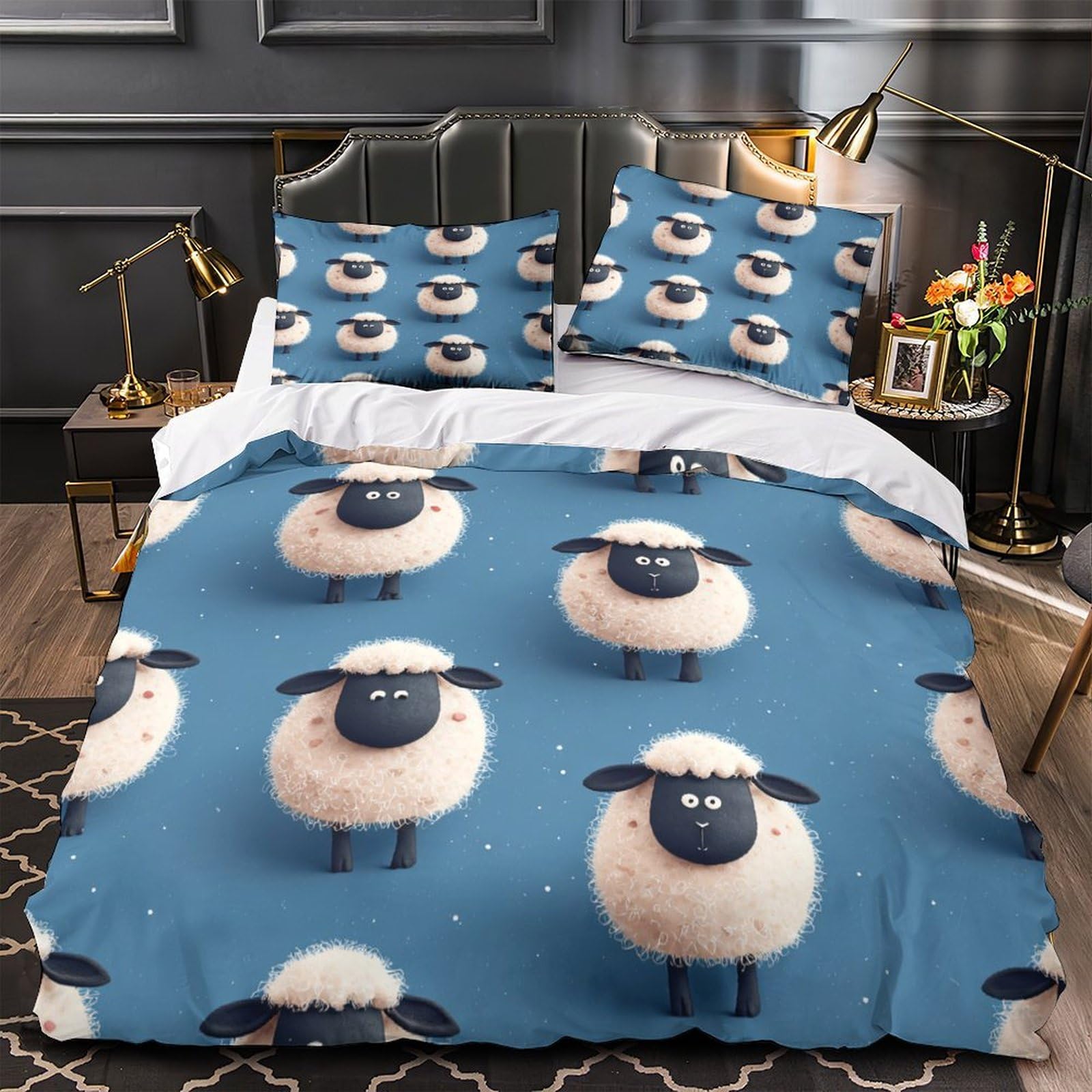 Housse de couette mouton 3d en microfibre 200x200 cm avec 2 taies d'oreiller pour lit double