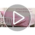 FLXXIE 4 Pieces Toddler Bedding Set, Soft and Breathable Microfiber Crib Sheet Set, Includes Quilted Comforter, Flat Top Sheet, Fitted Sheet, Envelope Pillow Case for Boys and Girls, Pink
