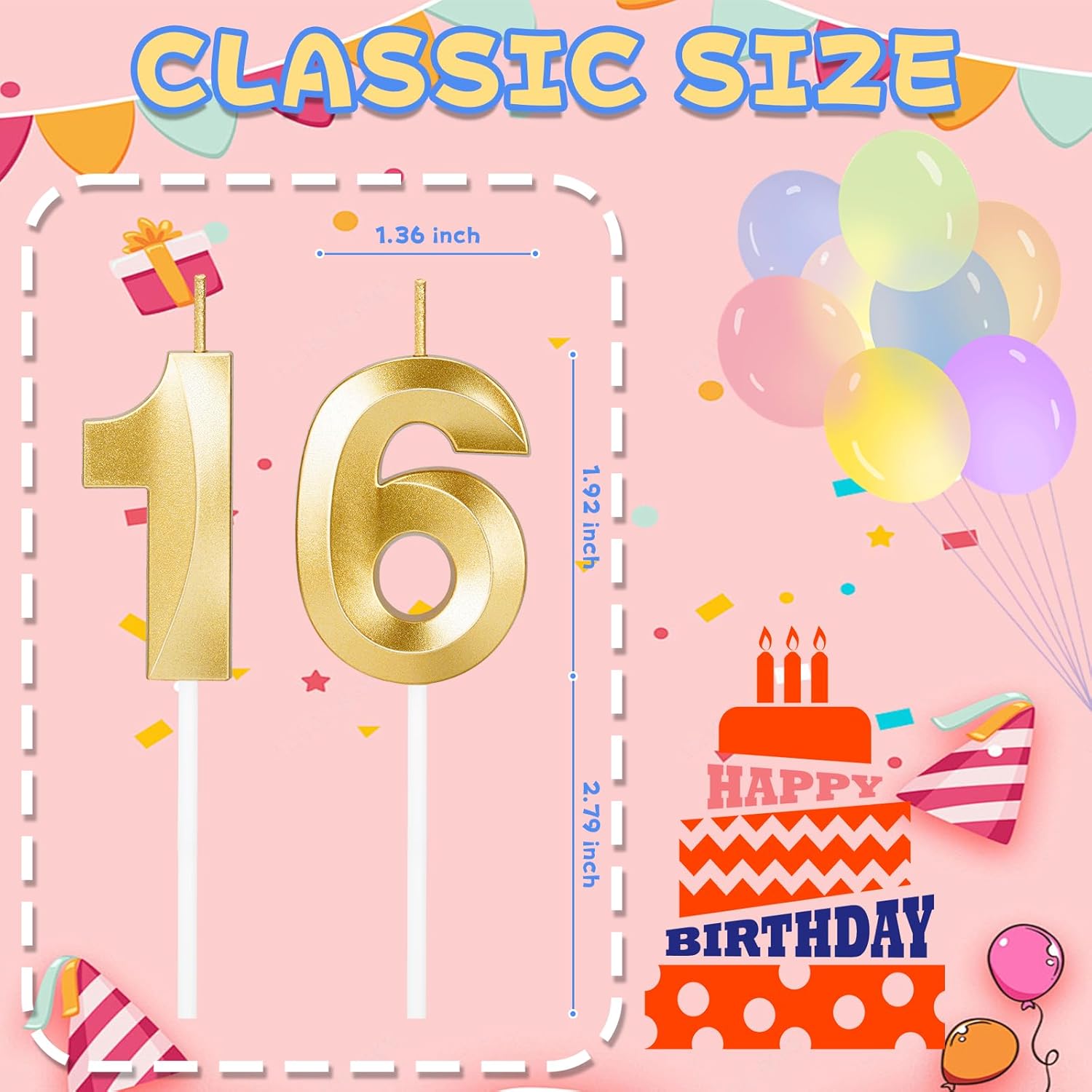 16 Birthday Candles,16th Birthday Decorations for Girls Boys,Sweet 16 Cake Topper Party Decorations,Number Candles for Birthday Cakes