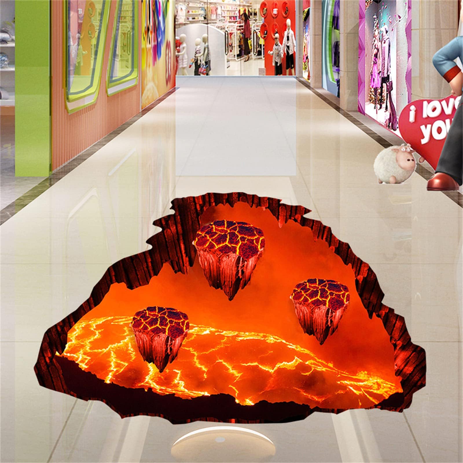 3D Halloween Floor Wall Decals, Removable Magic Floor Flame and Lava Wall Stickers Wallpaper Art Decor Ceiling Scary Decorations for Bedroom Bar Pub Party Supplies