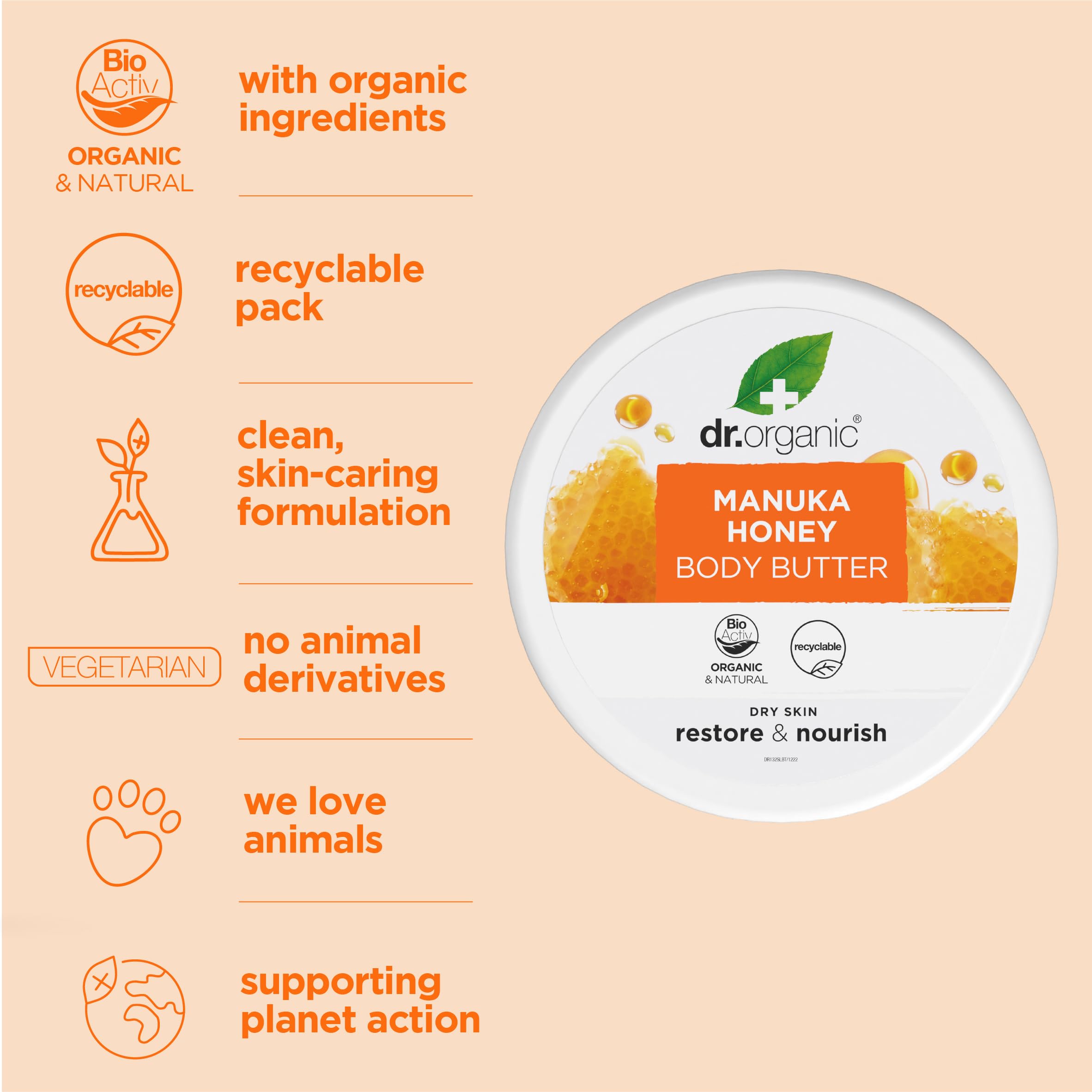 Dr. Organic Organic Manuka Honey Body Butter. Cuidado Corporal De Lujo Con Miel Bio 200 ml