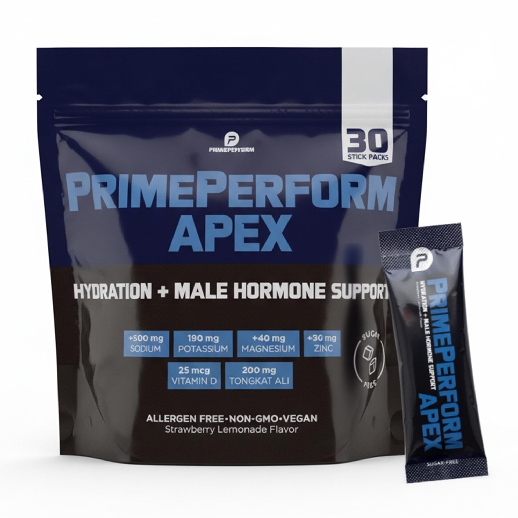 PrimePerform Suplemento em pó para hidratação masculina com Tongkat Ali, eletrólitos e minerais-traço, 30 sachês