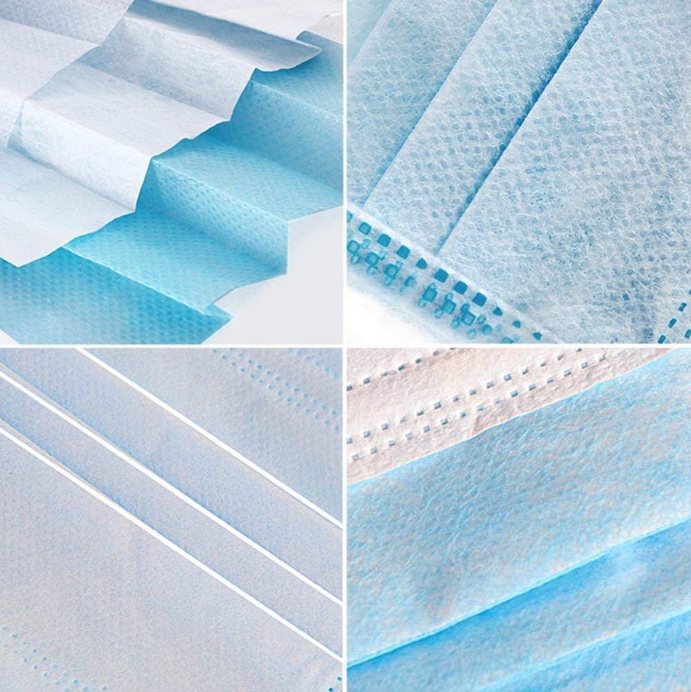 Anush Lot de 100 masques de protection jetables et souples à 3 couches anti-poussière avec boucles d'oreilles Bleu 100 pièces