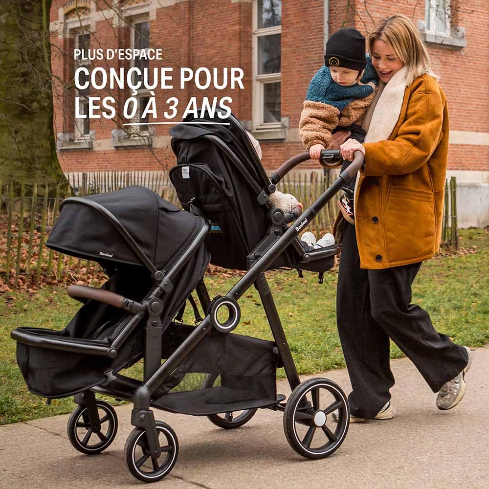 Baninni Luiz XL Poussette Double Compacte – Solution Innovante Sièges Extra Larges- Pour Jumeaux ou Enfants Rapprochés - Assises convertible en nacelle,Dossiers Inclinables, Roues PU- dès la Naissance