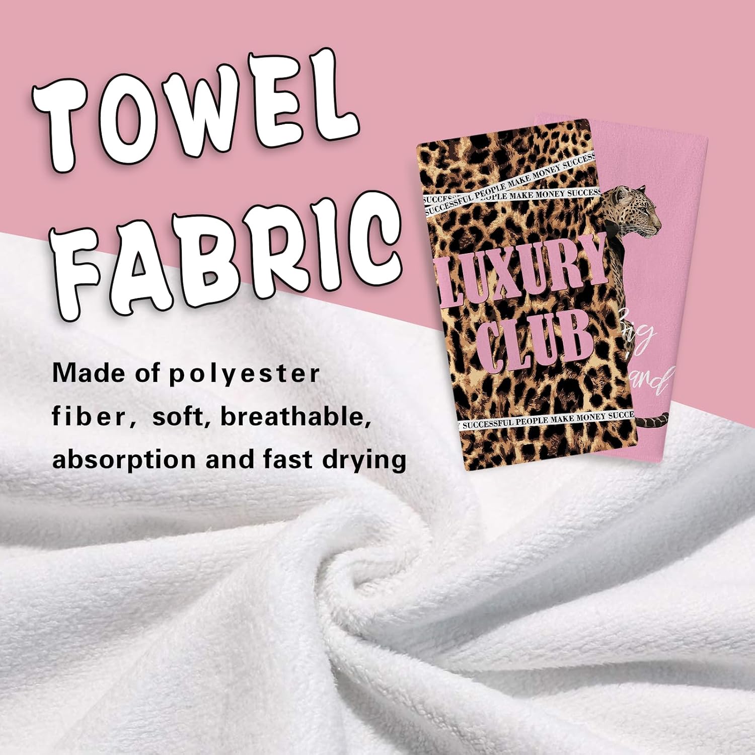 Leopard Print Pink Kitchen Dish Towels Set of 2, Inspirational Cheetah Dream Big Hustle Hard Girl Women Drying Hand Towel Baking Cooking Cloth, Luxury Club Bathroom Home Decoration 18'' x 26''