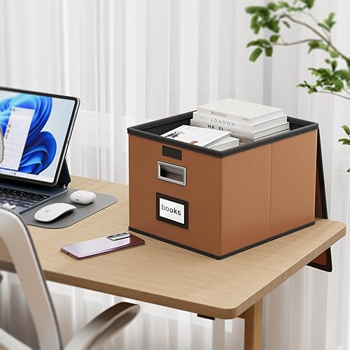 Vista 50 de Huolewa Caja organizadora de archivos con tapa, organizador de carpetas de archivos plegable para almacenamiento de documentos de oficina, caja