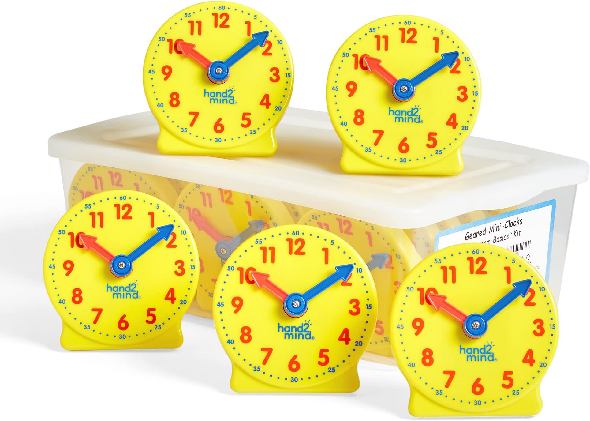 hand2mind Mini Geared Clock Classroom Set, Telling Time, Teaching Clocks, Learn to Tell Time for Kids, Analog Clock for Kids Learning, Classroom Clocks for Students (Set of 24)