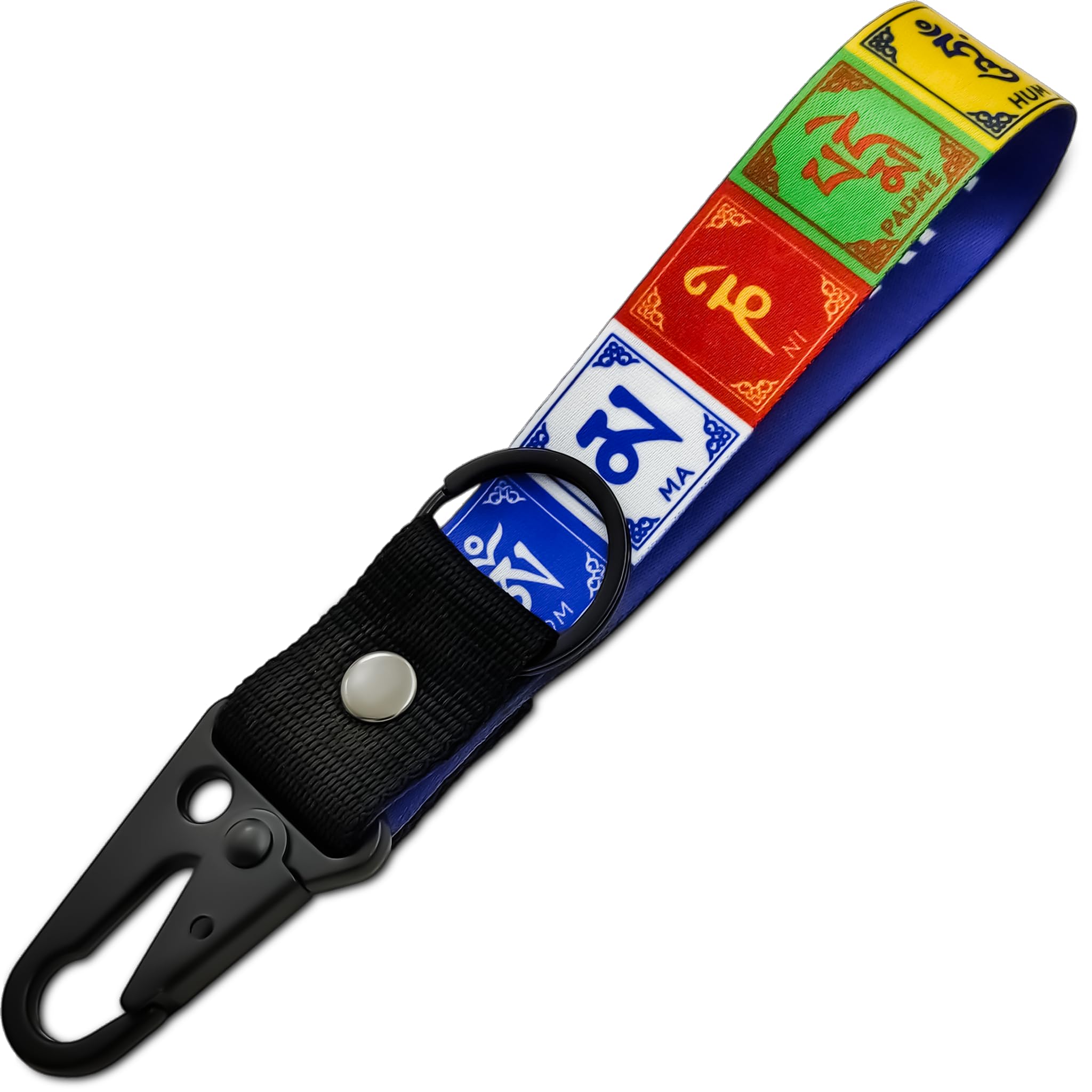 SnapStrap MotoLink Carabiner Keychain - Tibetan Prayer Flag Strong, Heavy-Duty Metal Clip with Fabric Key Ring for Bike, Car and Bag Accessory-image-4