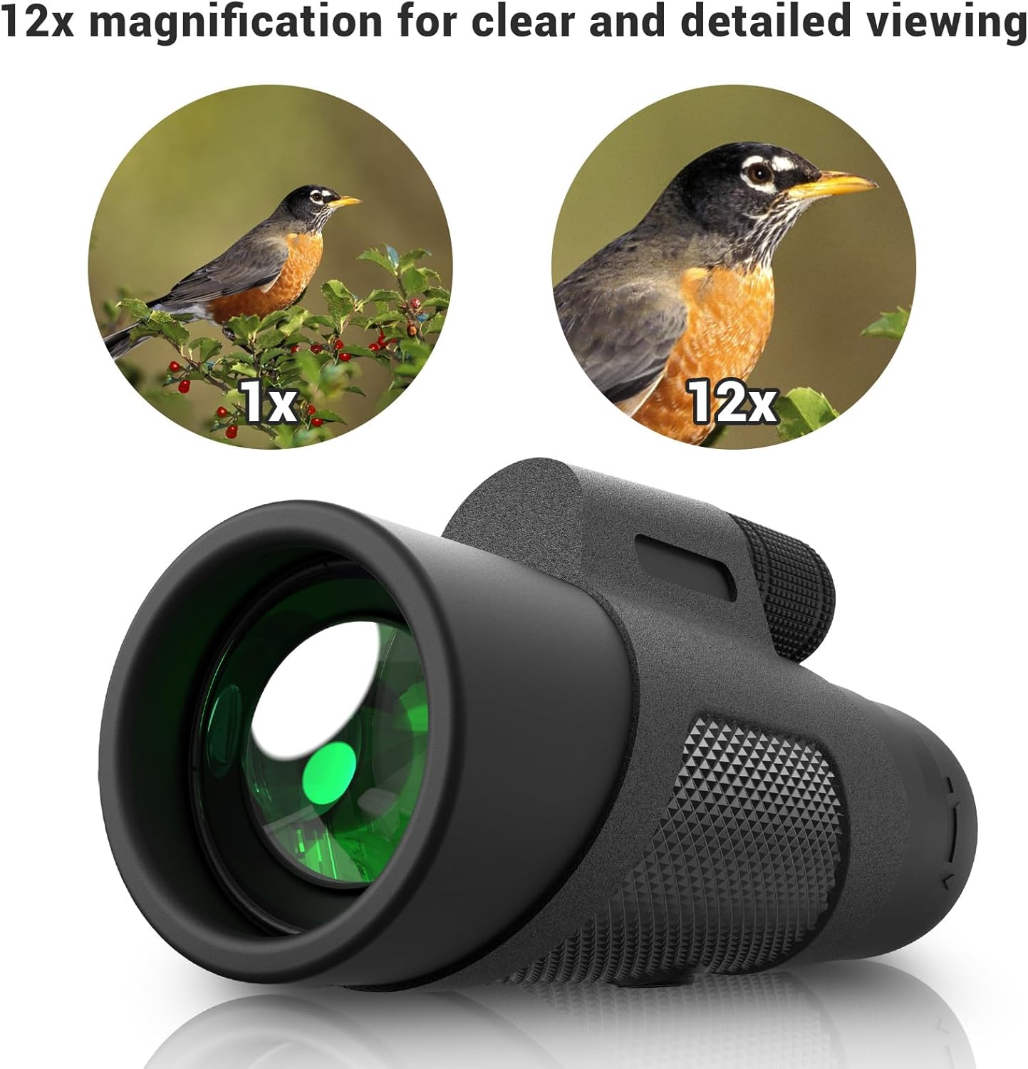 12x42 Monocular Telescope for Adults, High Powered HD Compact Monoculars Portable Handheld Telescope with BAK4 Prism FMC Lens for Hiking Bird Watching Camping Travel Concerts