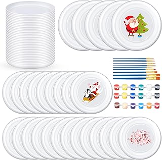 Tenceur 36 Pcs DIY Plastic Flying Disks Bulk 7 Inch Color Your Own White Flying Disc with 10 Paintbrushes and 3 Paints for Party Favors and Crafts Fun Home Activities Games