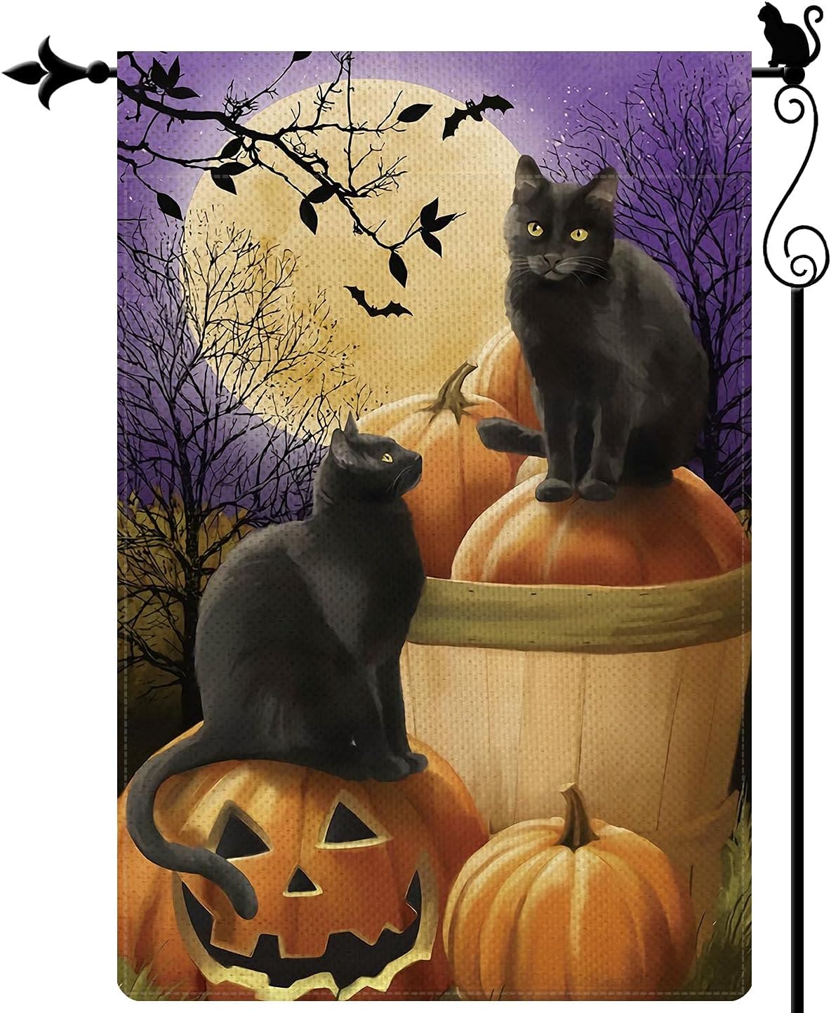 Gormcore Halloween Black Cats Garden Flag Ghost Pumpkin Garden Flag Moon Light Vertical Double Sided Rustic Farmland Burlap Yard Lawn Outdoor Decor 12.5x18