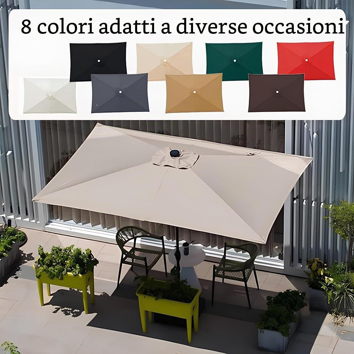 Telo Ricambio Ombrellone 3x3 3x2 2.5x2.5m，Rettangolare/Quadrato Copertura Di Ricambio Per Ombrellone da Giardino 4/6/8 Stecche，Impermeabile per Giardino Patio Balcone Spiaggia(B1,8Ribs: 270x270cm)