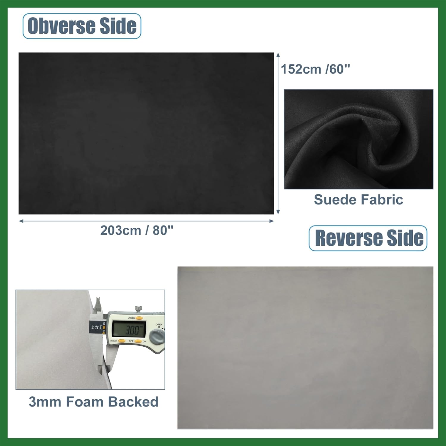 Motoforti Suede Headliner Fabric 80" Length x 60" Width Foam Backed for Car Truck RV SUV Interior Trim Protect Aging Broken Faded DIY Repair Replacement Black Long-lasting