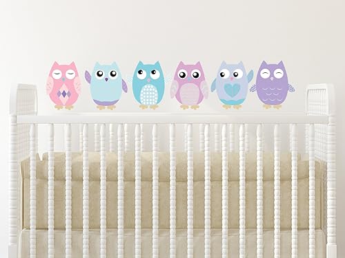 Miniatura 3 de Calcomanías de pared de tela de búho, juego de 6 calcomanías de pared de búhos, naranja, gris, blanco, no tóxico, reutilizable, reposicionable,