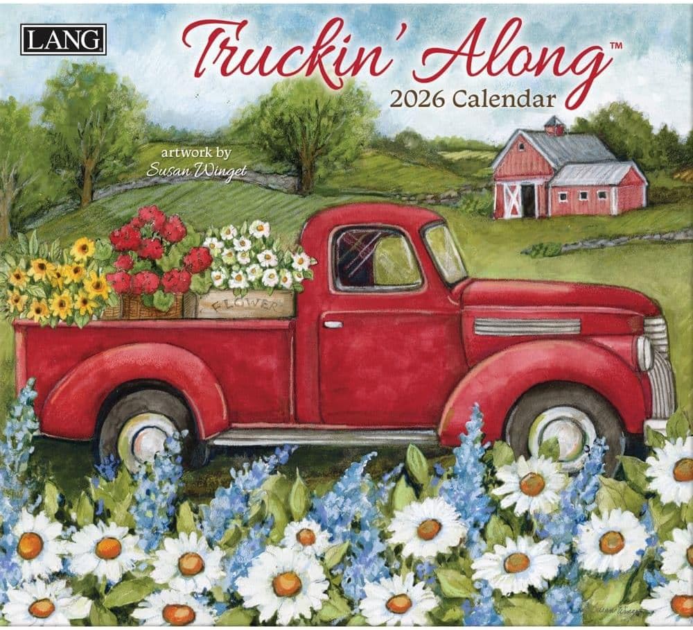 Lang Truckin' Along 2026年壁掛けカレンダー &ndash; 12か月カレンダー ホチキス留め リネンエンボス加工 素朴な