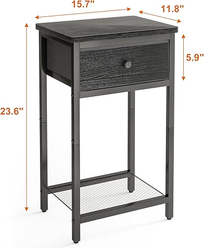 Miniatura 3 de Fixwal Juego de 2 mesitas de noche, mesa auxiliar con cajón, mesita de noche con estante para sala de estar, dormitorio, muebles de metal de madera