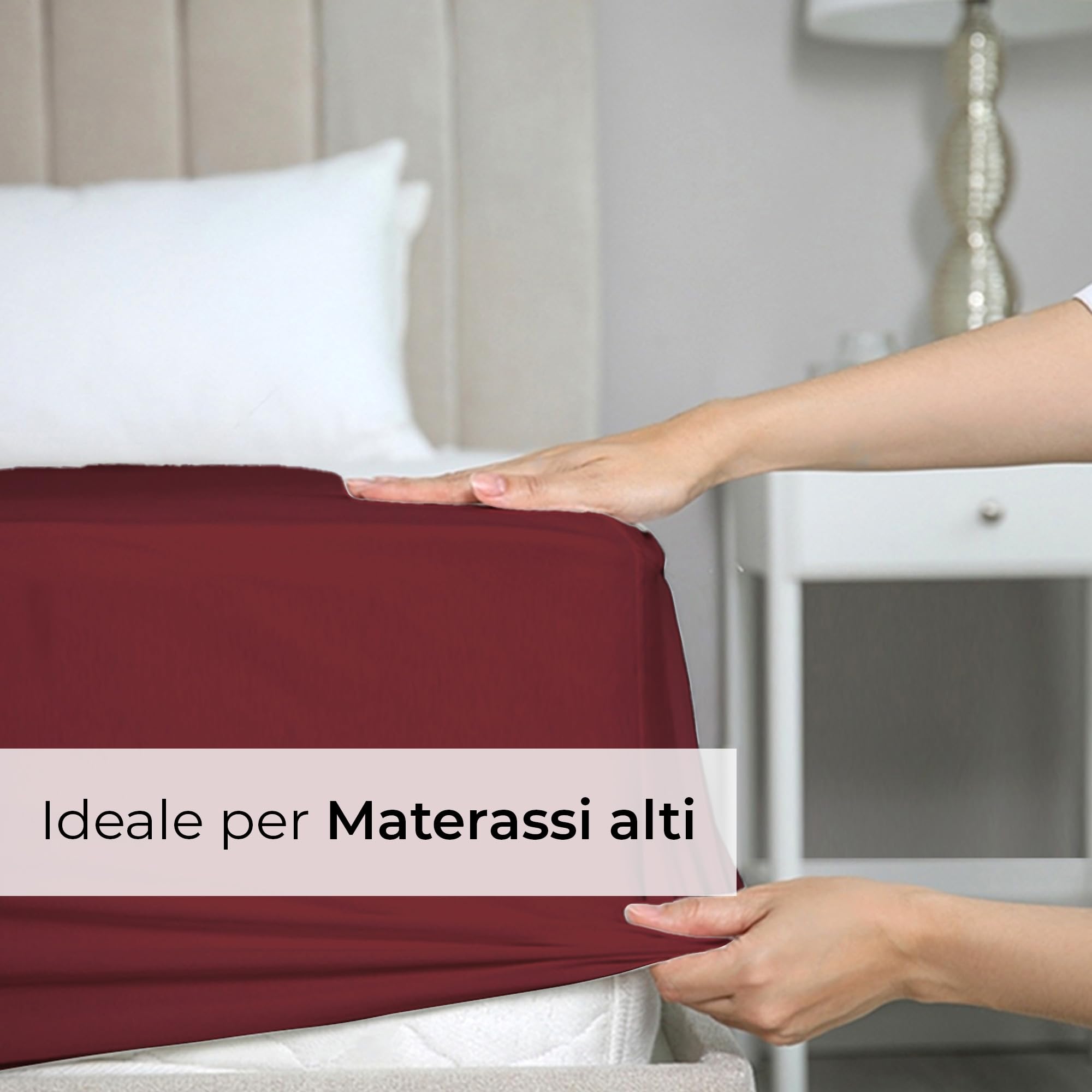 Lenzuolo con angoli 100x200 Borgogna 40 cm profondità - Lussuoso lenzuolo - Per letti a molle - Per materassi fino a 40 cm di altezza - Morbido, senza pieghe e traspirante - Confezione singola