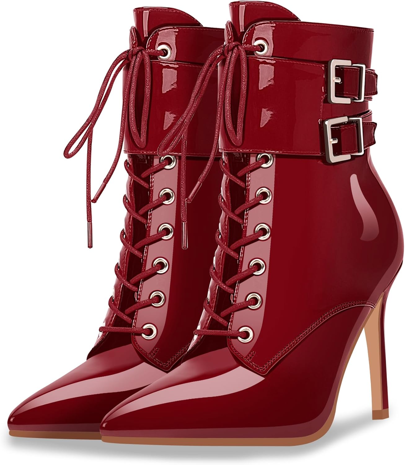 Women's High Stiletto Heel Pointed Toe Ankle Boots Lace Up Buckle Strap Dress Booties