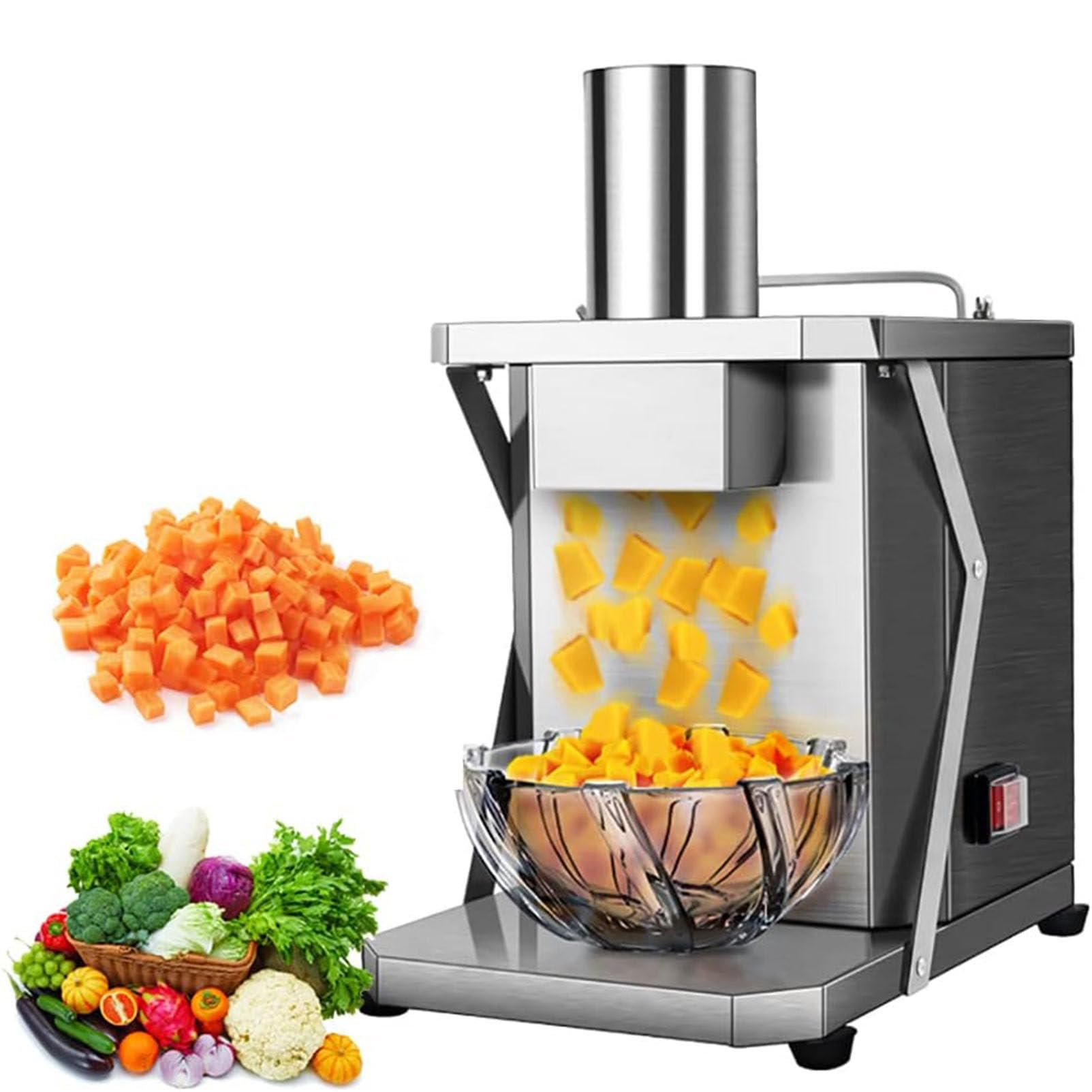Cortador de Verduras Comercial, Cortador Eléctrico Automático de Frutas y Alimentos, Cortador de Verduras de Alta Resistencia, Cortador de Acero Inoxidable para Restaurantes,8mm
