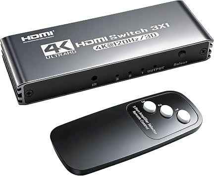 HDMI 2.0 Switch 3X1 4K@120Hz HDMI Switcher with Remote Control Supports DTS Dolby Compatible with Laptops PC Xbox Series PS5 / PS4 Projector and More