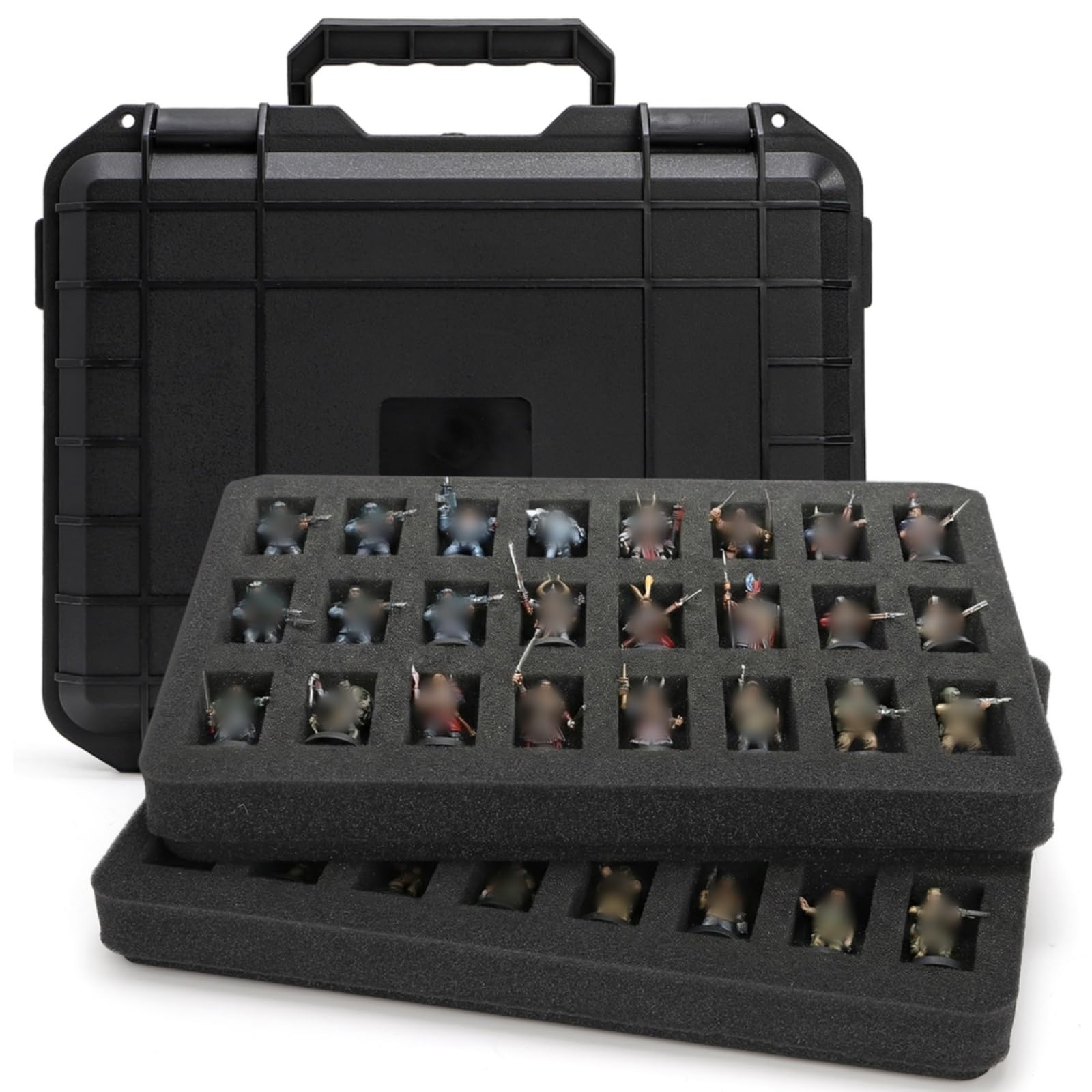 ZAVOOS Custodia per il trasporto in miniatura, robusta scatola con 48 scomparti con 2 strati di schiuma ammortizzante, organizer portatile per il trasporto di statuette rigide per mini action figure