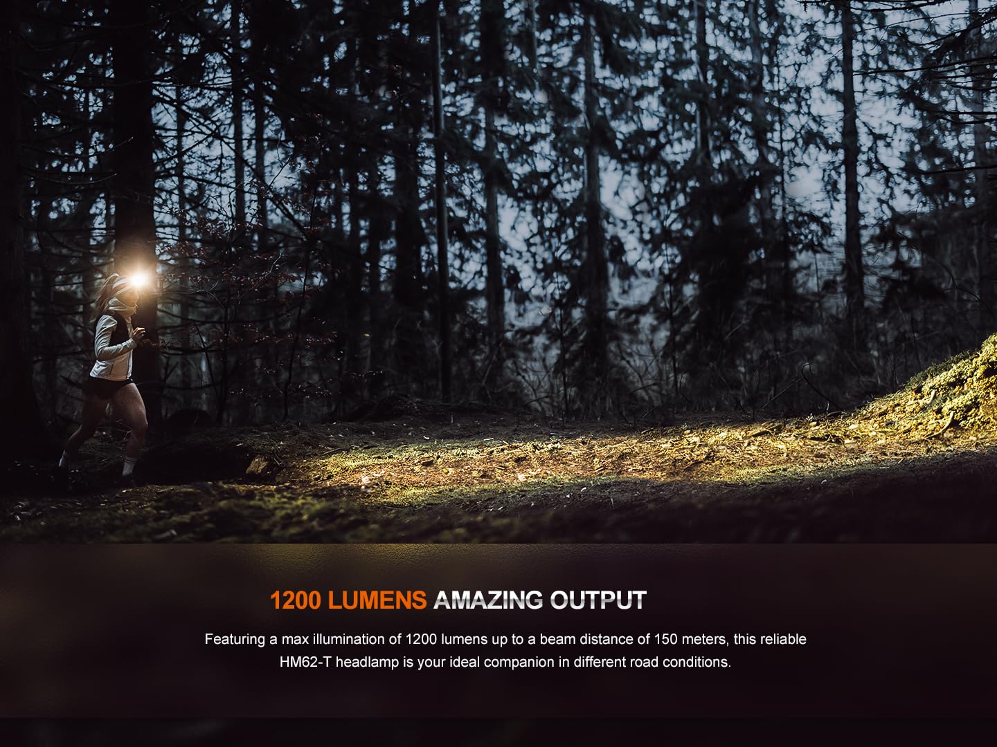 fenix HM62-T czarna, lekka latarka czołowa, do biegania, na zewnątrz, do pracy i profesjonalna, 1200 lumenów, 150 m, maks. 280 godzin, sportowa opaska na głowę, akumulator 3400 mAh, tryb czerwonego