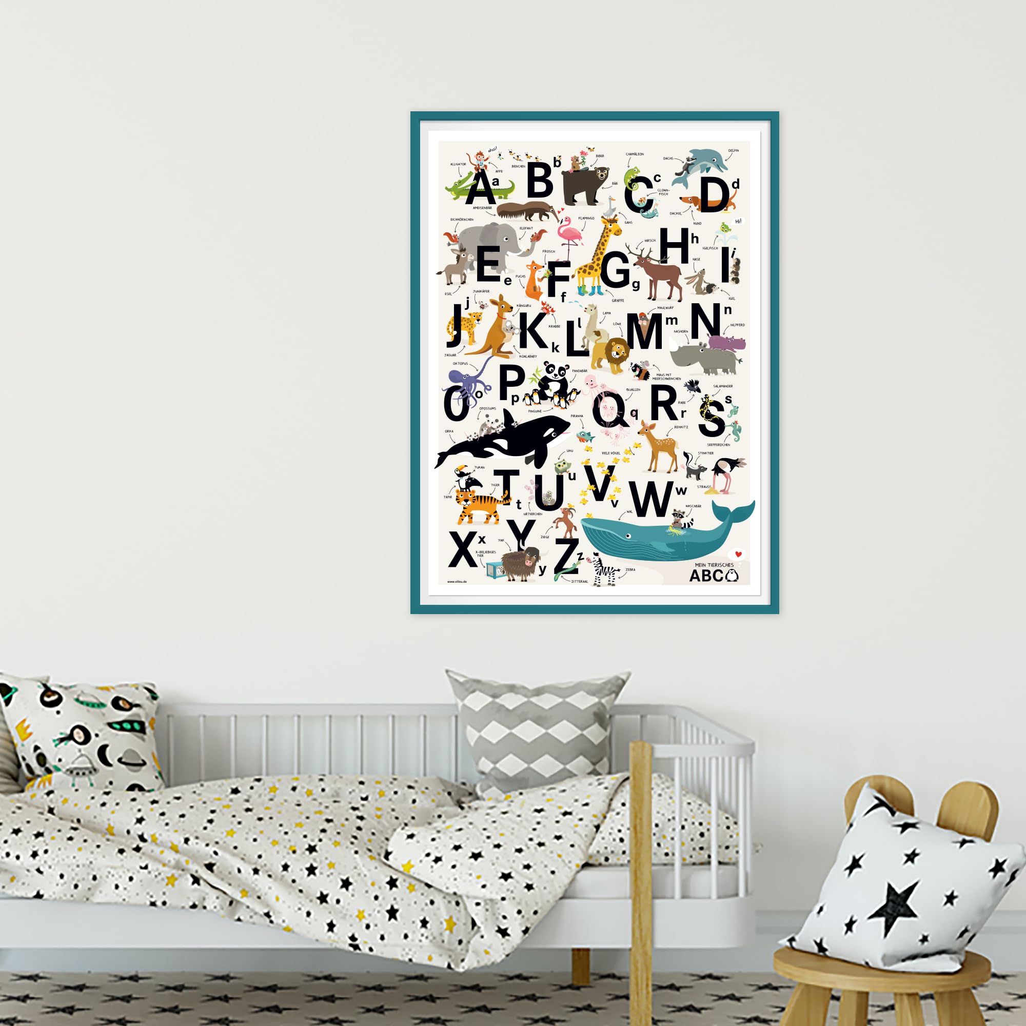 PACKLIST Poster dell'Alfabeto Italiano for Bambini - Poster con Lettere Grandi e Animali Divertenti per Apprendimento Facile - Perfetto for Decorare Stanze per Bambini