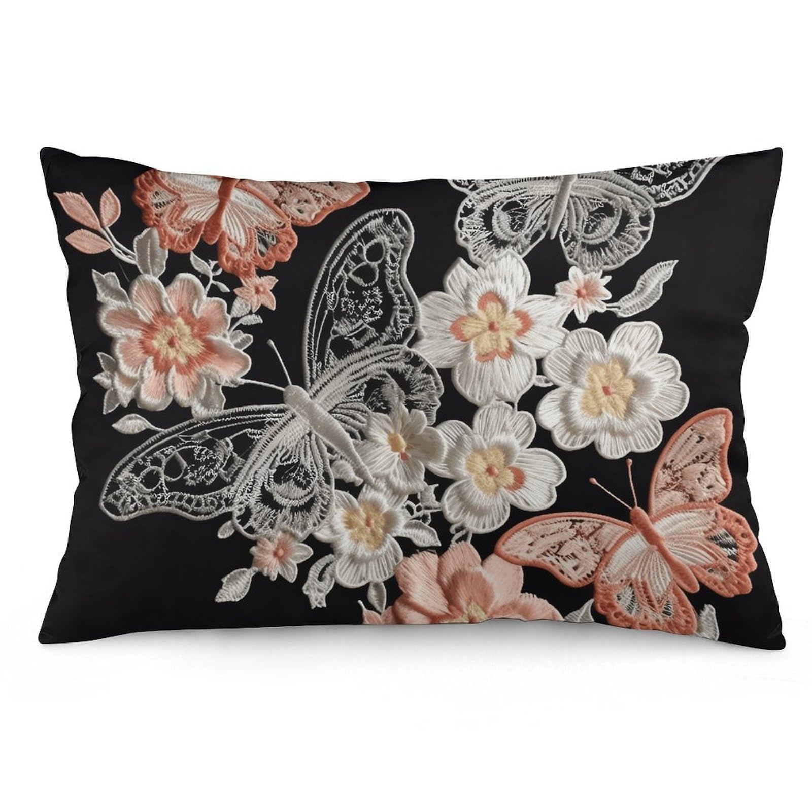 NONHAI 2 Pack Pillow Cases for Hair and Skin, Soft Breathable Pillow Case Covers with Hidden Zipper, Embroidery Floral Pillowcase 16 "x24 Pillow Covers for Sleeping Gift
