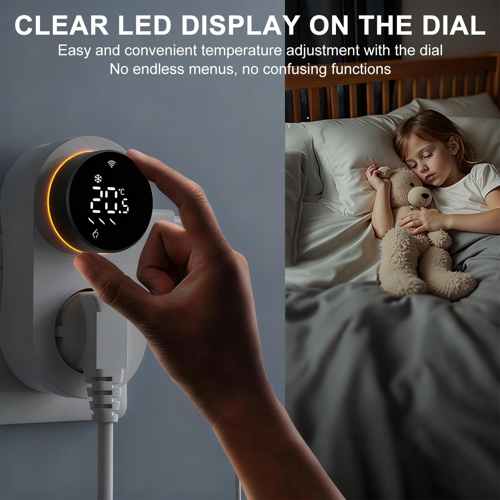 Termostato Enchufe Termostato Digital 220V 16A Inteligente WIFI Mando Giratorio Controlador Temperatura Control por APP Pantalla Digital LED Frío/Calefacción Pantalla Digital LED