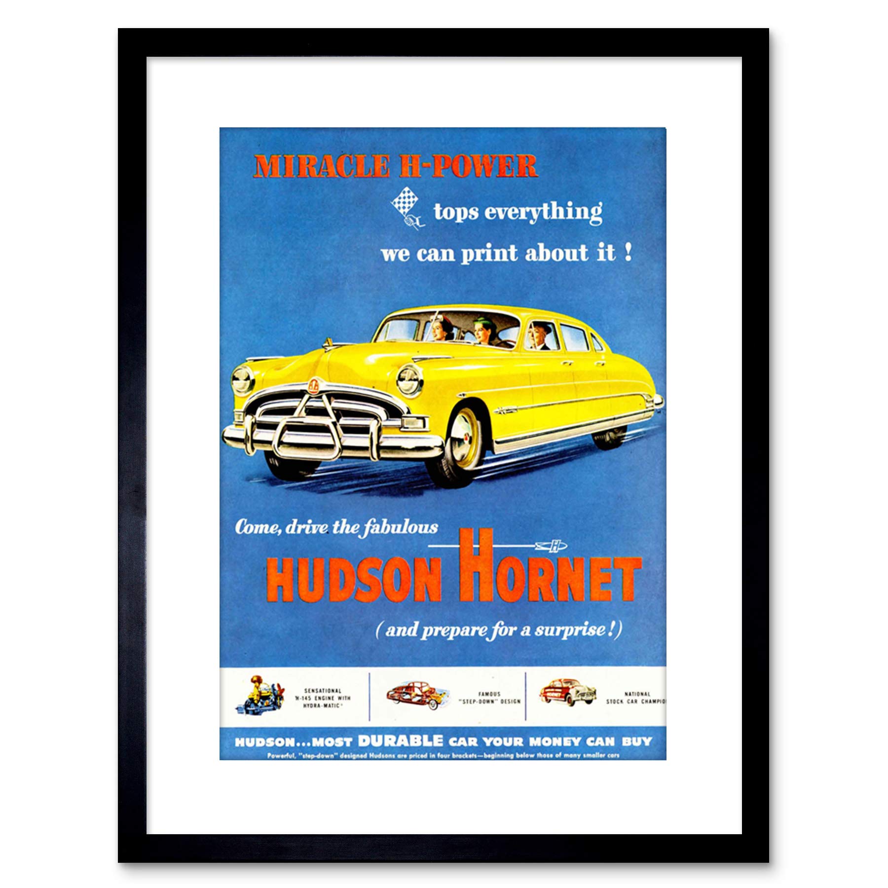 Wee Blue Coo 9x7 '' VINTAGE AD HUDSON HORNET CAR AUTOMOBILE FRAMED ART PRINT F97X1663