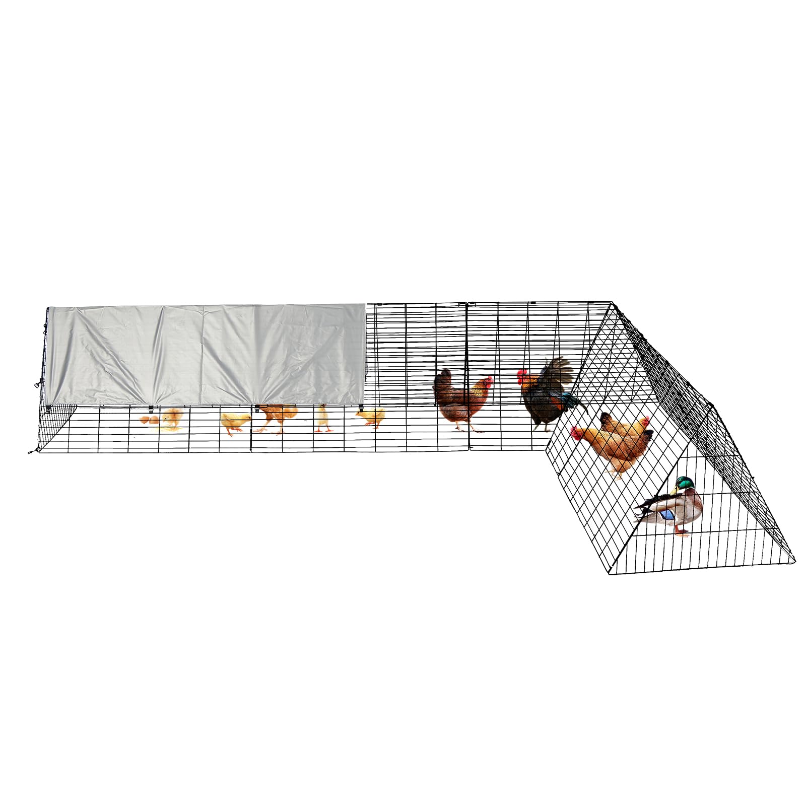 Garvee Túnel para Gallinas con Estructura de Esquina, Corral Modular de Acero con Cubierta Impermeable, 300 x 200 x 61,5 cm, Plegable y Fácil de Montar para Gallinas Patos Conejos