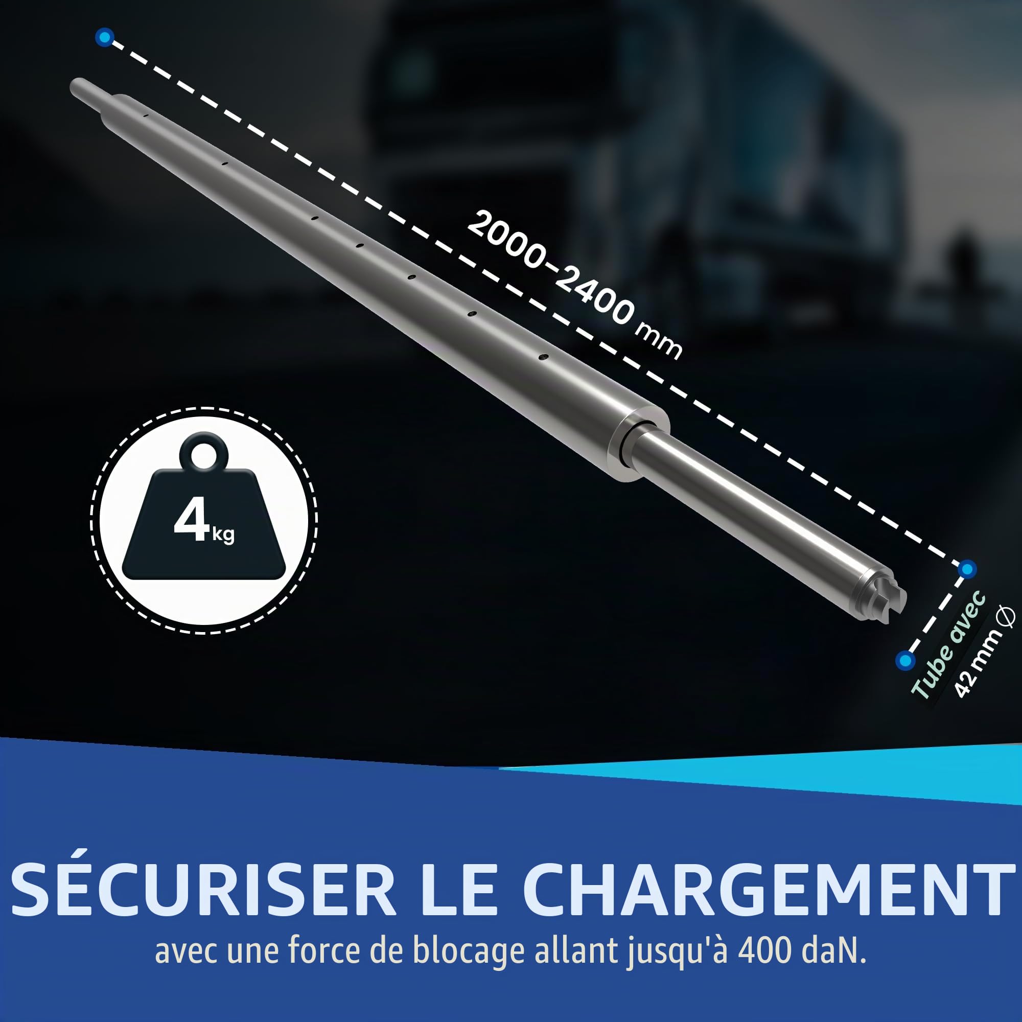 Lot de 4 barres de blocage rondes, barres de blocage, barres de serrage, 2000-2400 mm, tourillon combiné 19/24 mm | pour rail d'aviation | rail d'ancrage combiné | Rail à baguettes