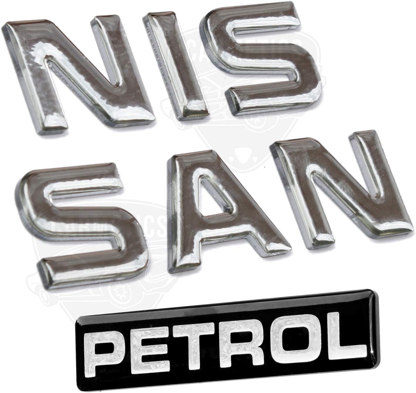 CarMetics Nissan 3D Letters (3D Stickers 3D Logo 3D Emblem for Kicks Micra Terrano Sunny Accessories) ? Chrome Finish + Chrome Petrol 3D Emblem