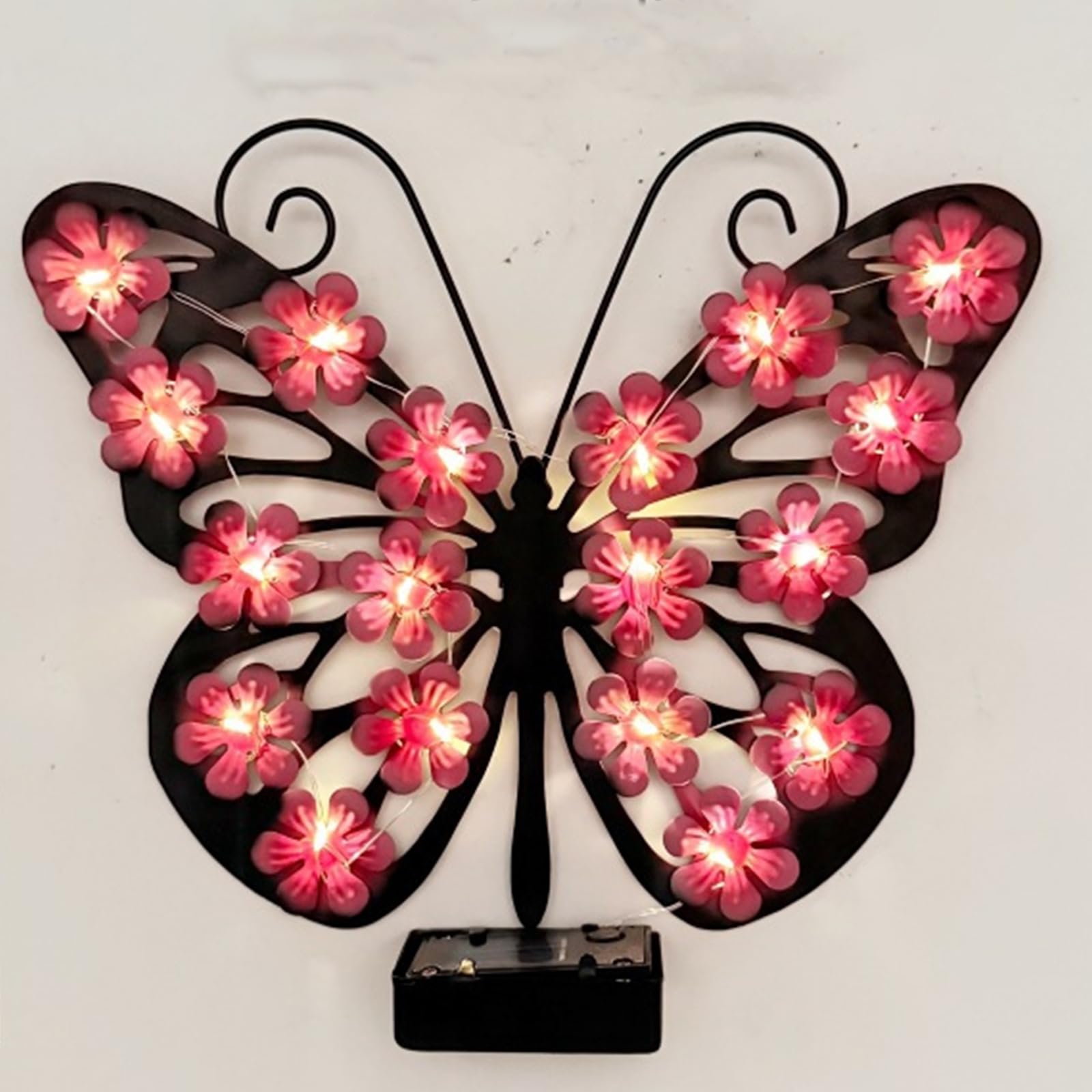 JORCEDI Solar Wall Lights, Metal Butterfly/Bee/Owl Solar-Lights, Waterproof Outdoor Garden Wall-Art Light with LED for Garden Patio Backyard Yard Women Gift (Butterfly - red)